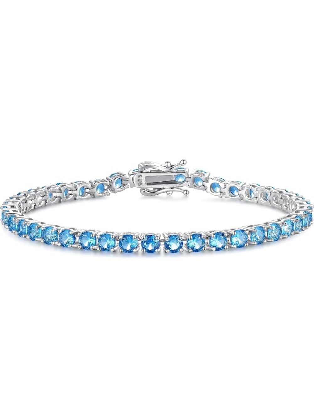 Women's 7.2 Inch 4mm Blue Topaz Sterling Silver Birthstone Gemstone Bracelet